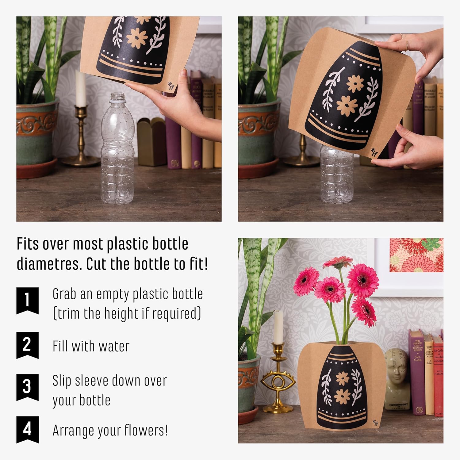IF Decorative Vase Sleeve - Home decor - upcycle plastic bottles by covering them. Double sided cardboard cover - two vase designs per pack - Drippy Glaze