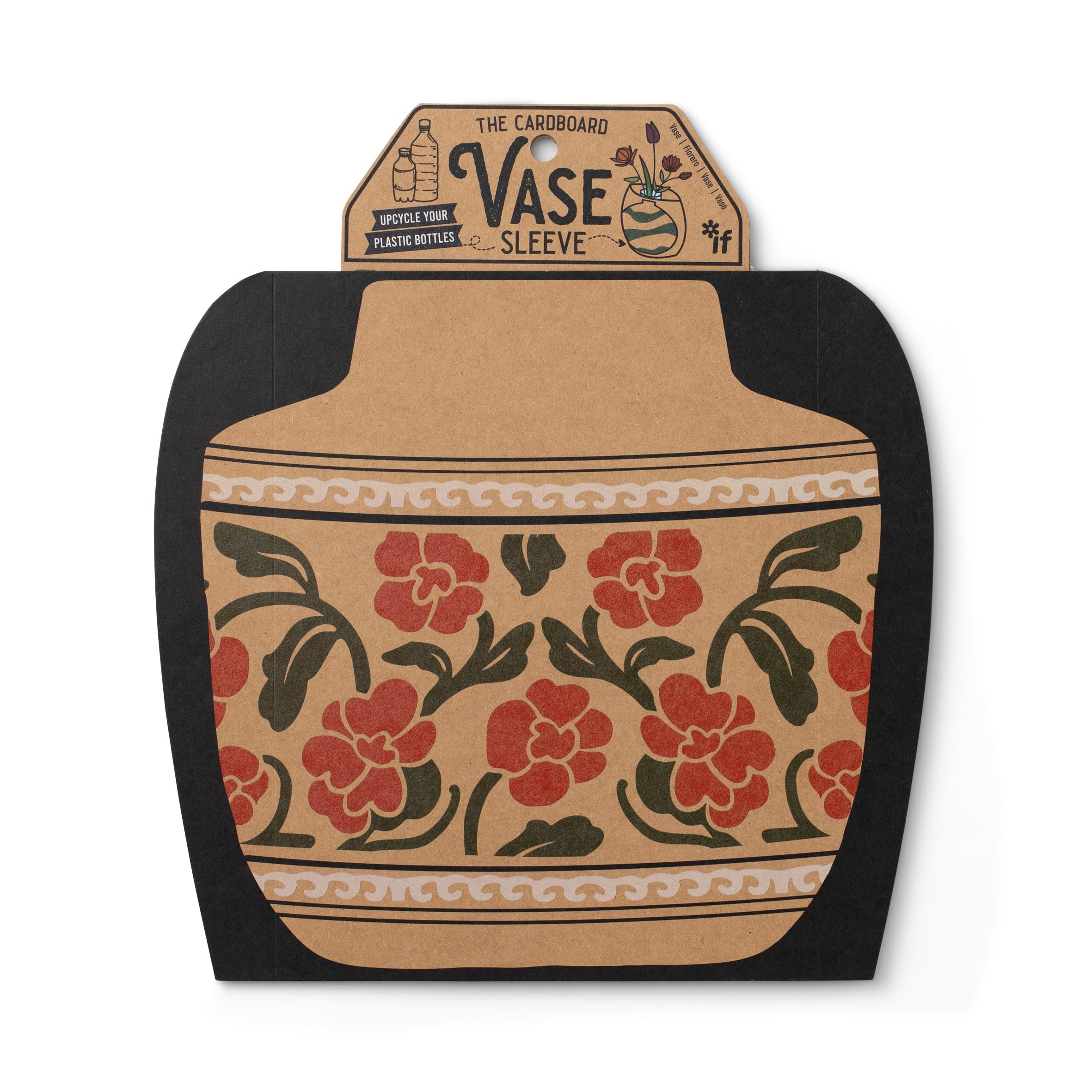 IF Decorative Vase Sleeve - Home decor - upcycle plastic bottles by covering them. Double sided cardboard cover - two vase designs per pack - Red Floral