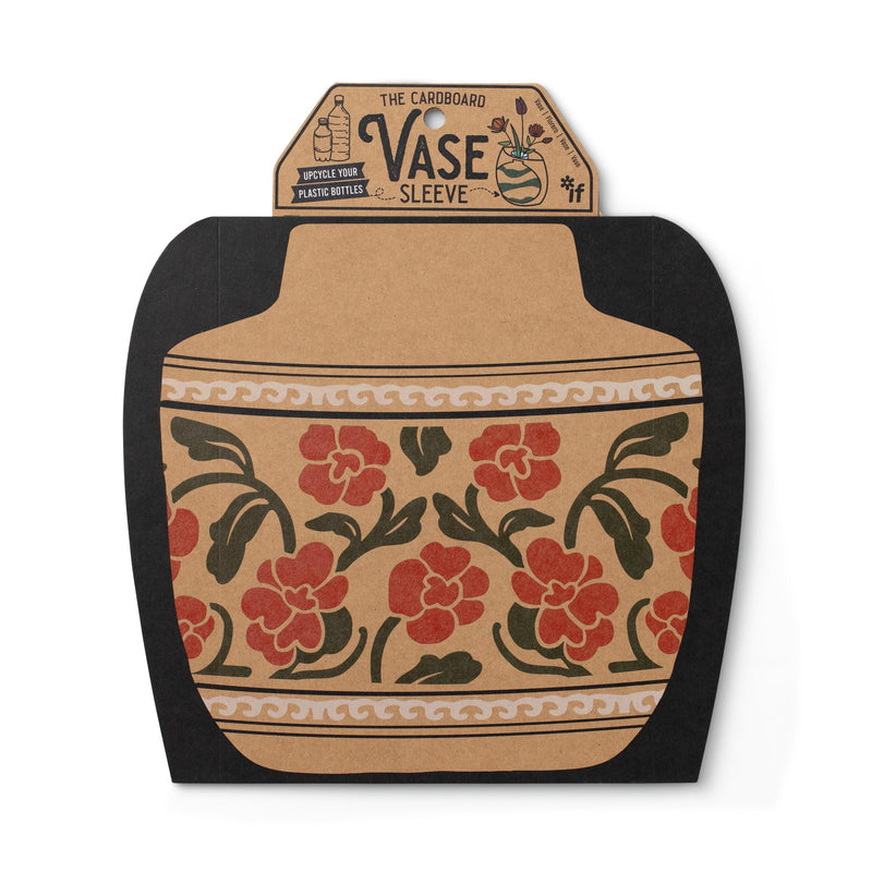 IF Decorative Vase Sleeve - Home decor - upcycle plastic bottles by covering them. Double sided cardboard cover - two vase designs per pack - Red Floral