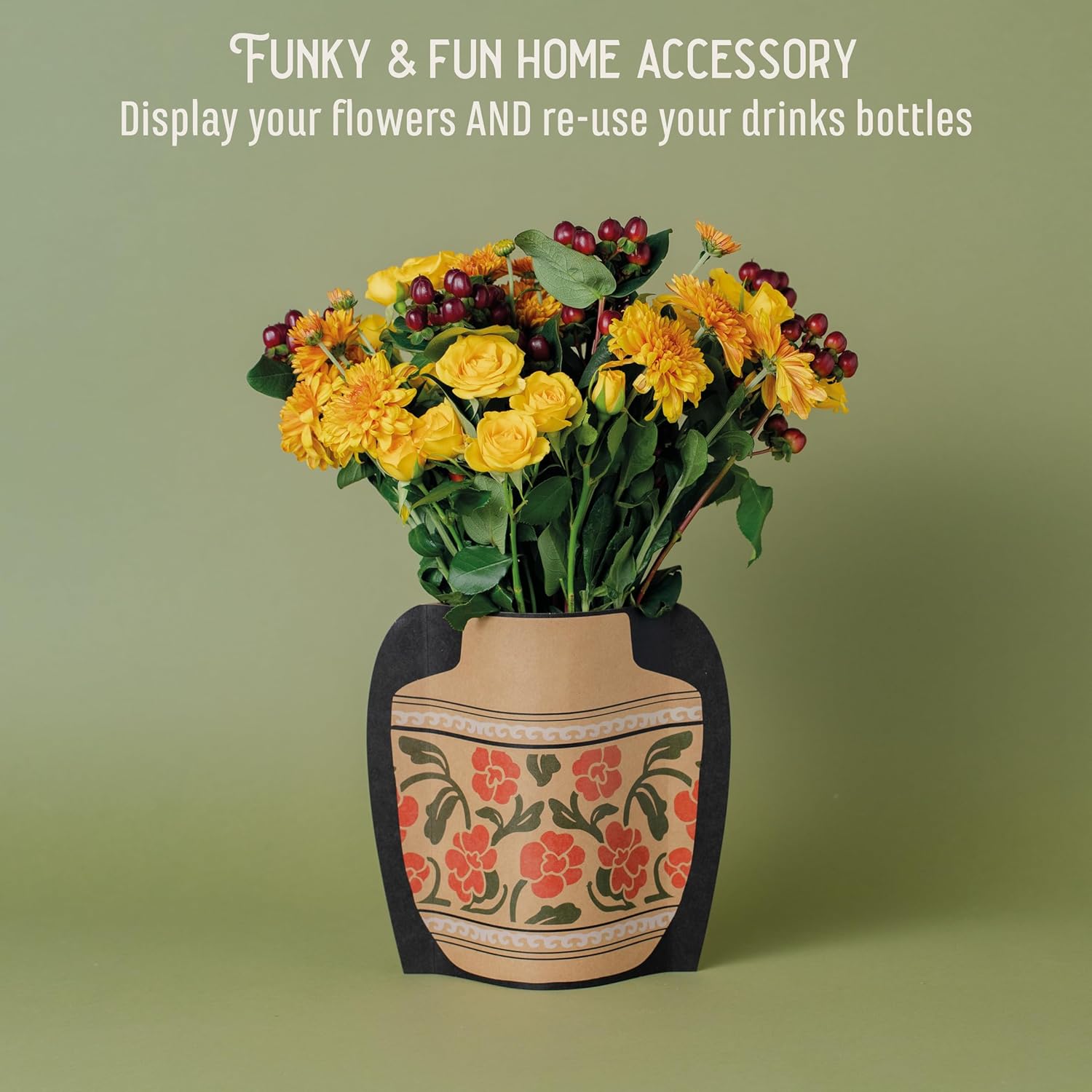 IF Decorative Vase Sleeve - Home decor - upcycle plastic bottles by covering them. Double sided cardboard cover - two vase designs per pack - Red Floral