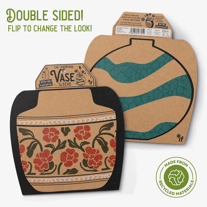 IF Decorative Vase Sleeve - Home decor - upcycle plastic bottles by covering them. Double sided cardboard cover - two vase designs per pack - Red Floral