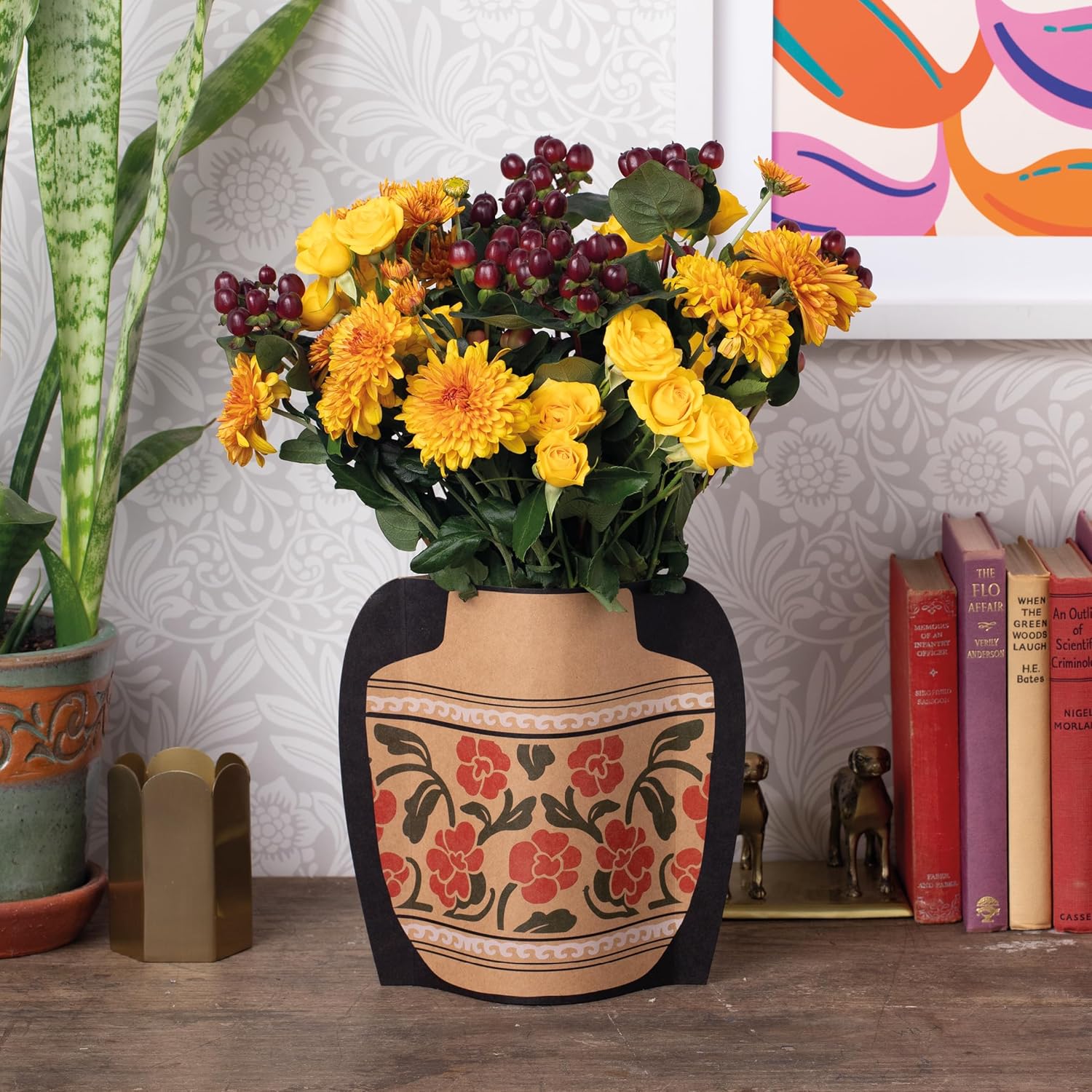 IF Decorative Vase Sleeve - Home decor - upcycle plastic bottles by covering them. Double sided cardboard cover - two vase designs per pack - Red Floral