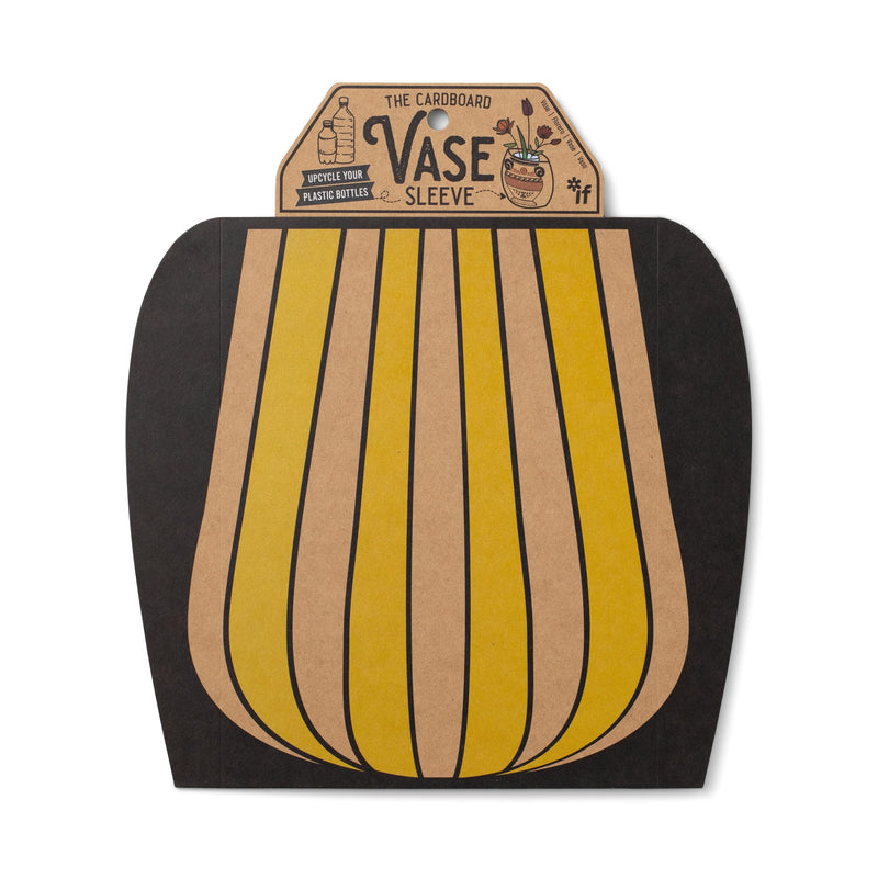 IF Decorative Vase Sleeve - Home decor - upcycle plastic bottles by covering them. Double sided cardboard cover - two vase designs per pack - Yellow Stripy