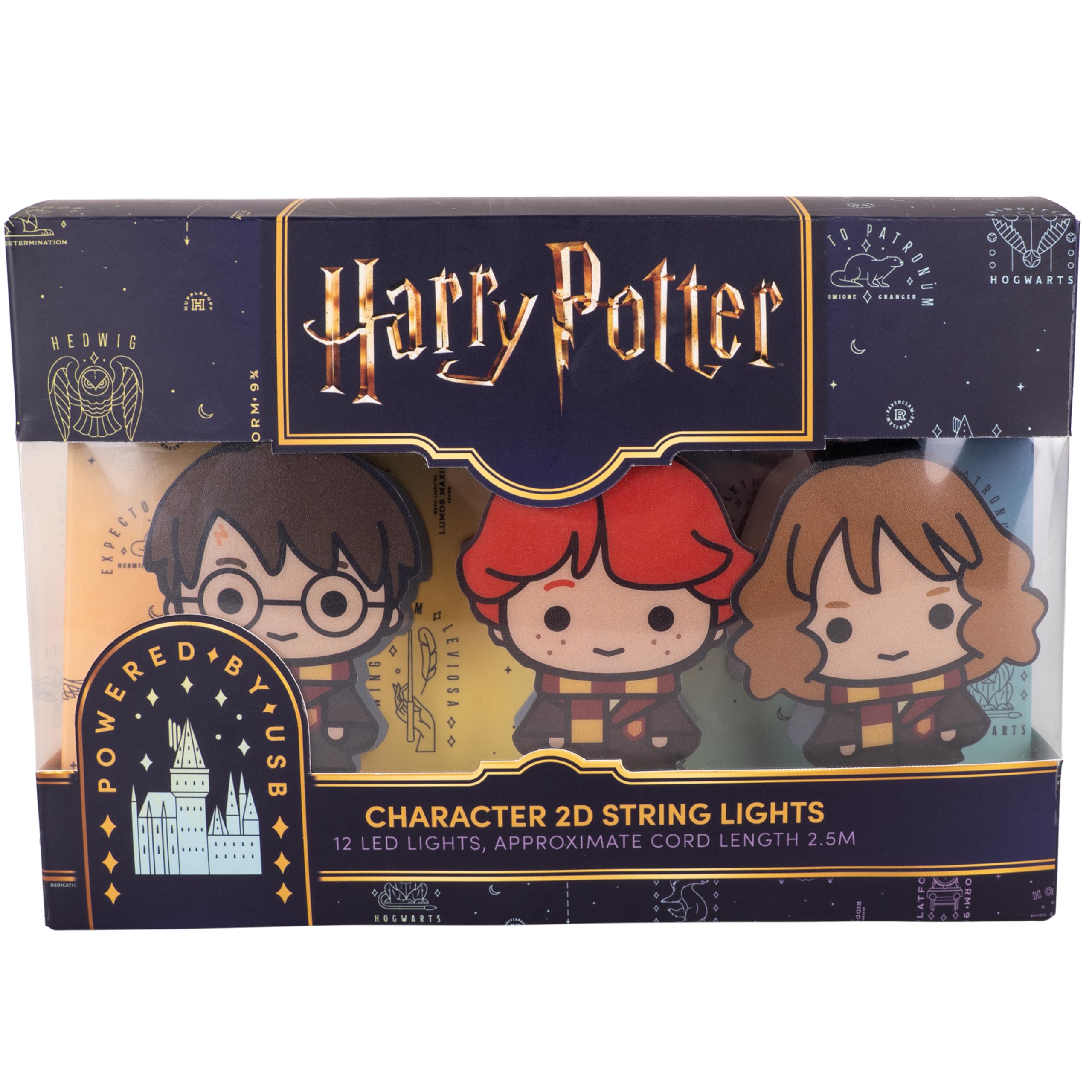 Fizz Creations Harry Potter 2D Character String Lights. Iconic Characters Harry, Ron, and Hermione. Cute Chibi Design. Warm White LEDs with a 2.5m Cord USB Powered. Officially Licensed.