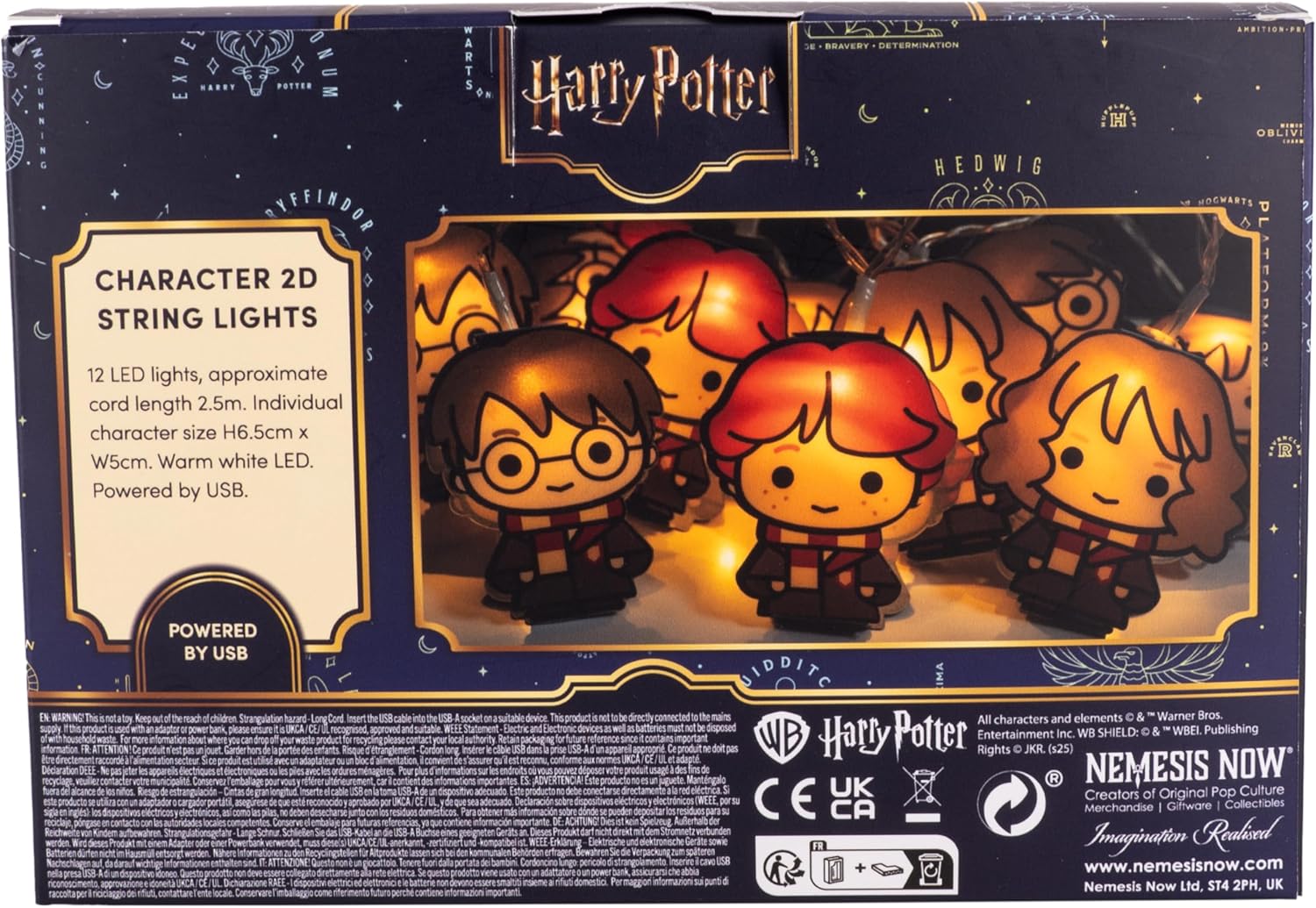 Fizz Creations Harry Potter 2D Character String Lights. Iconic Characters Harry, Ron, and Hermione. Cute Chibi Design. Warm White LEDs with a 2.5m Cord USB Powered. Officially Licensed.