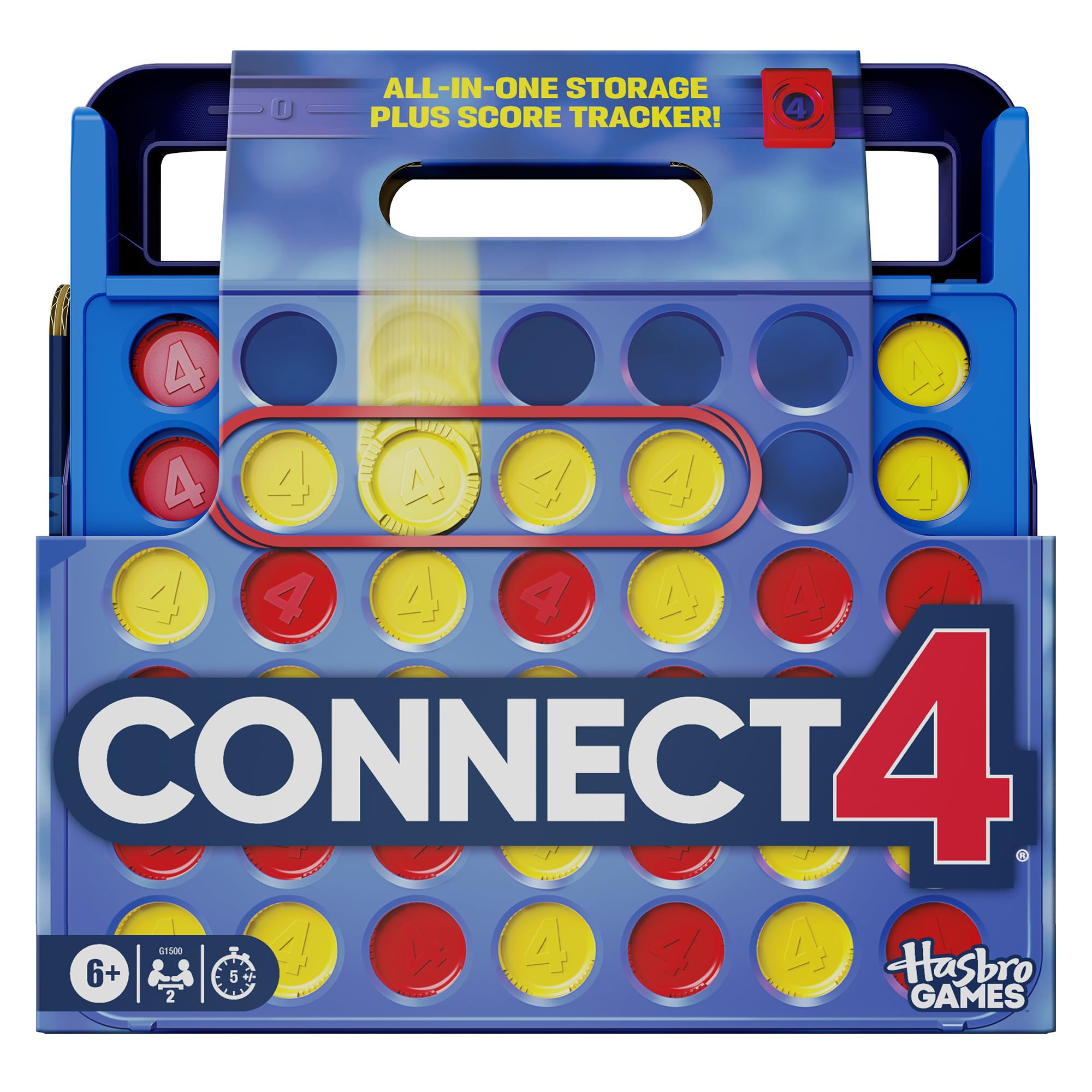 Official Hasbro Games Connect 4 Game (2025 Edition) | All-in-1 Storage, Carrying Case, Score Tracker | Ages 6+ | 2 Players | Family Games for Children - English Version