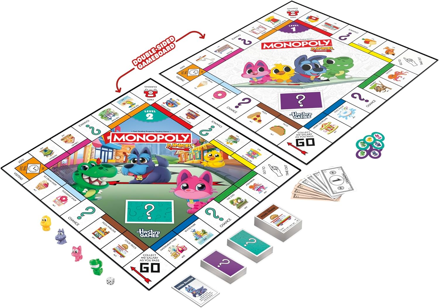 Monopoly Junior Board Game (2026 Edition) | 2 Games in 1 for Younger Kids, 2-Sided Board | Ages 4+ | 2-4 Players | 20 Mins. | Gifts for Preschoolers - English Version