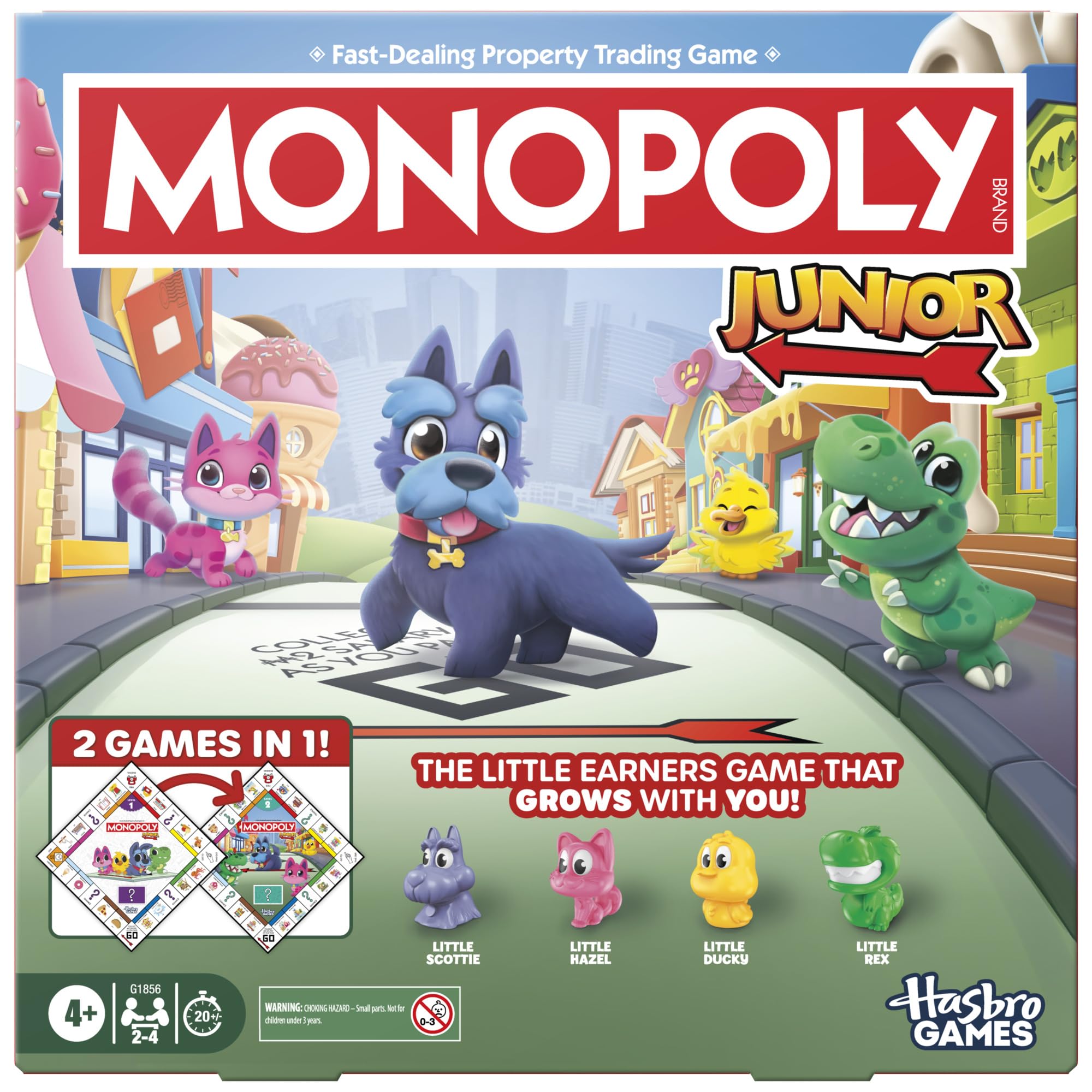 Monopoly Junior Board Game (2026 Edition) | 2 Games in 1 for Younger Kids, 2-Sided Board | Ages 4+ | 2-4 Players | 20 Mins. | Gifts for Preschoolers - English Version