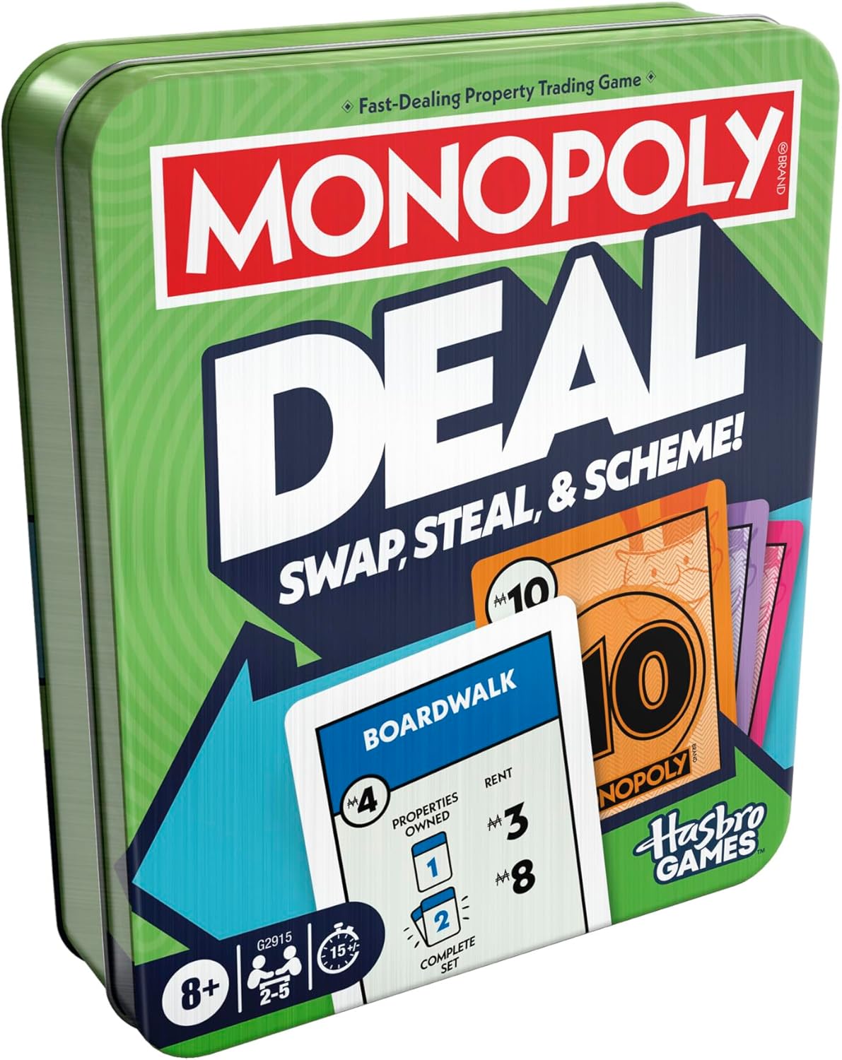 Monopoly Deal Card Game in Collectible Storage Tin | Ages 8+ | 2-5 Players | 15 Mins. | Fun Family Games for Children, Teens and Adults | Travel Games - English Version