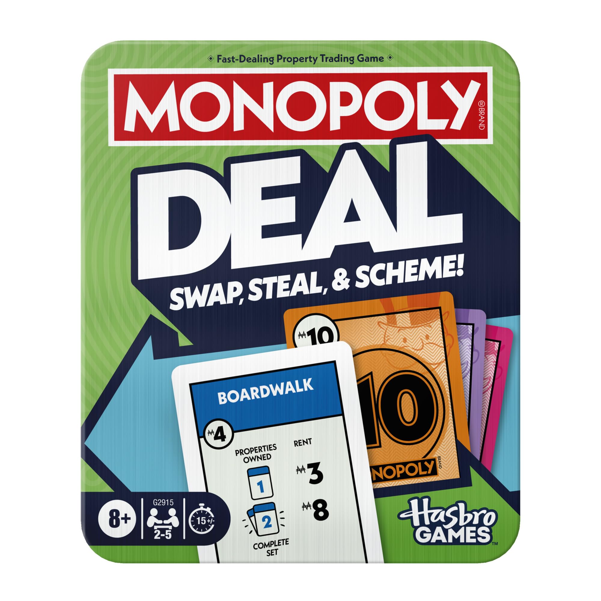 Monopoly Deal Card Game in Collectible Storage Tin | Ages 8+ | 2-5 Players | 15 Mins. | Fun Family Games for Children, Teens and Adults | Travel Games - English Version