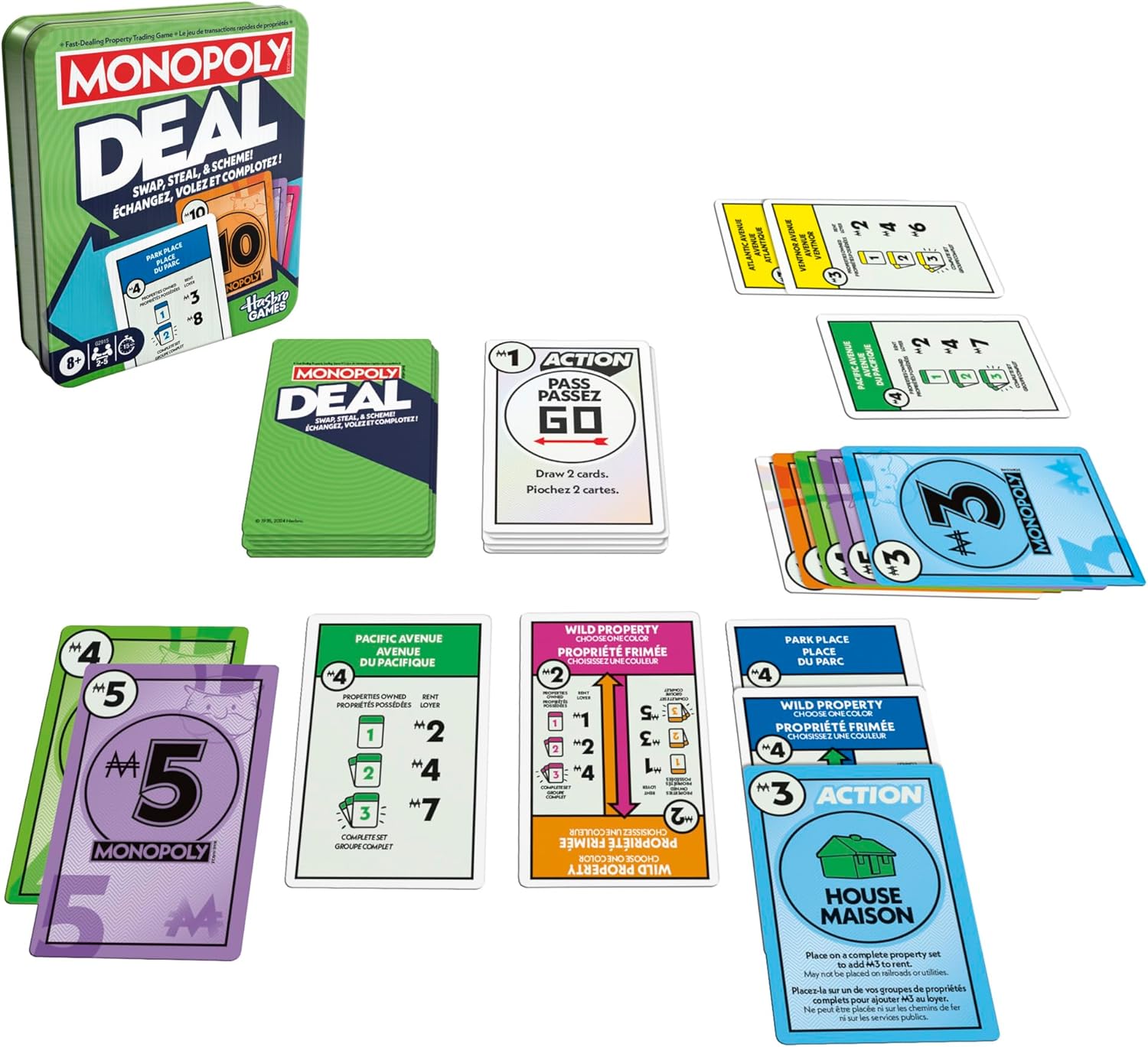 Monopoly Deal Card Game in Collectible Storage Tin | Ages 8+ | 2-5 Players | 15 Mins. | Fun Family Games for Children, Teens and Adults | Travel Games - English Version