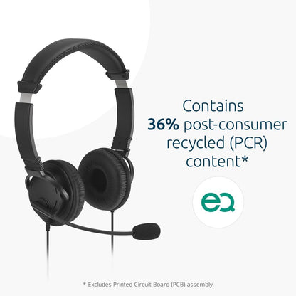 Kensington Classic EQ USB-C Headset with Mic and Volume Control, 6 ft (1.8m) Nylon Braided Cord, for School, Kids, Adults, Padded Adjustable Headband, Black (K97464WW