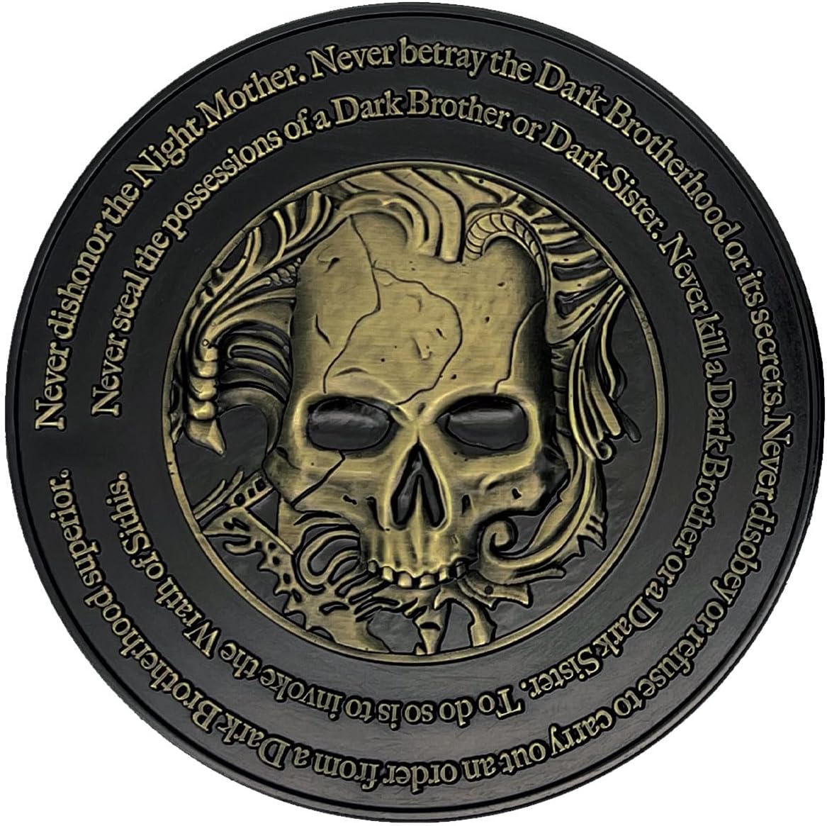 FaNaTtik The Elder Scrolls IV: Oblivion Dark Brotherhood Medallion – Limited Edition Collectible (Officially Licensed, 70mm Diameter, Black & Gold Dual-Plated, Individually Numbered