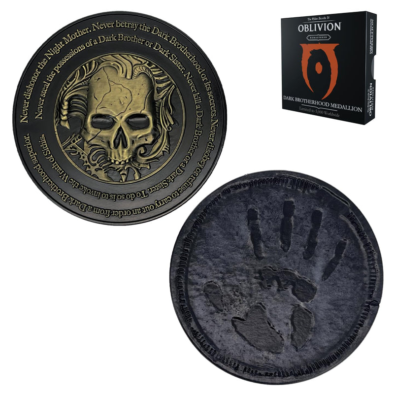 FaNaTtik The Elder Scrolls IV: Oblivion Dark Brotherhood Medallion – Limited Edition Collectible (Officially Licensed, 70mm Diameter, Black & Gold Dual-Plated, Individually Numbered