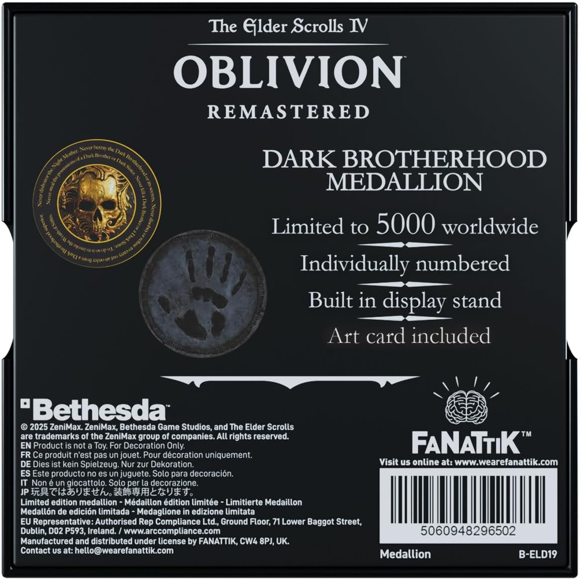 FaNaTtik The Elder Scrolls IV: Oblivion Dark Brotherhood Medallion – Limited Edition Collectible (Officially Licensed, 70mm Diameter, Black & Gold Dual-Plated, Individually Numbered
