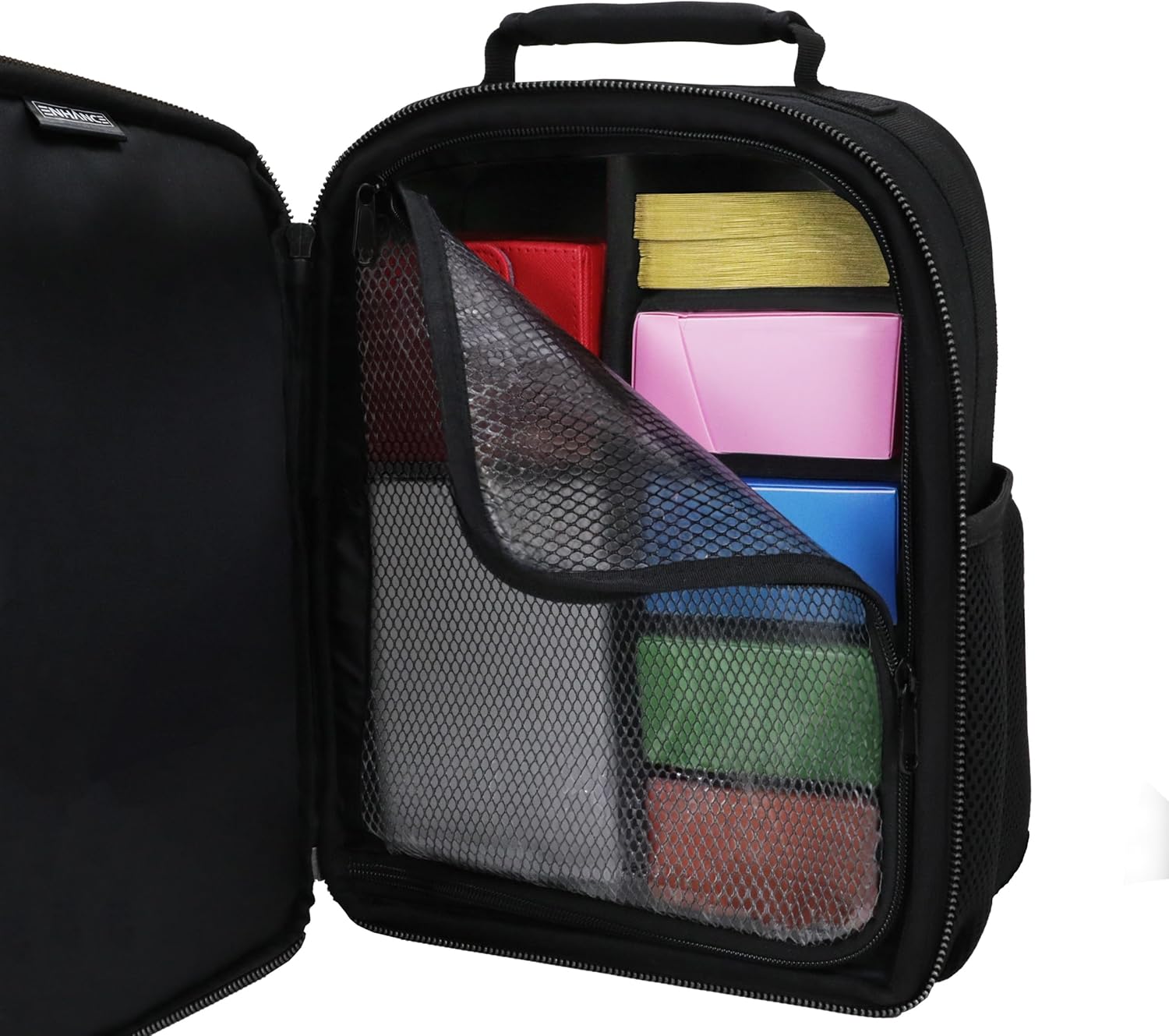 ENHANCE Collector's Edition Kleine Karten-Rucksack - Karten-Protektor Bildschirm, Aufbewahrung, Deckboxen - TCG Rucksack mit Spielmattenhalter, Kompatibel mit Magic the Gathering (Drachen Schwarz