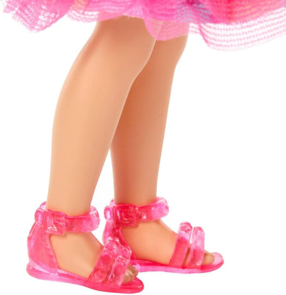 Barbie Club Chelsea 6-Inch Birthday-Themed Small Doll with Pink-Streaked Blonde Hair, Colorful Dress & 4 Party Accessories, JJB37