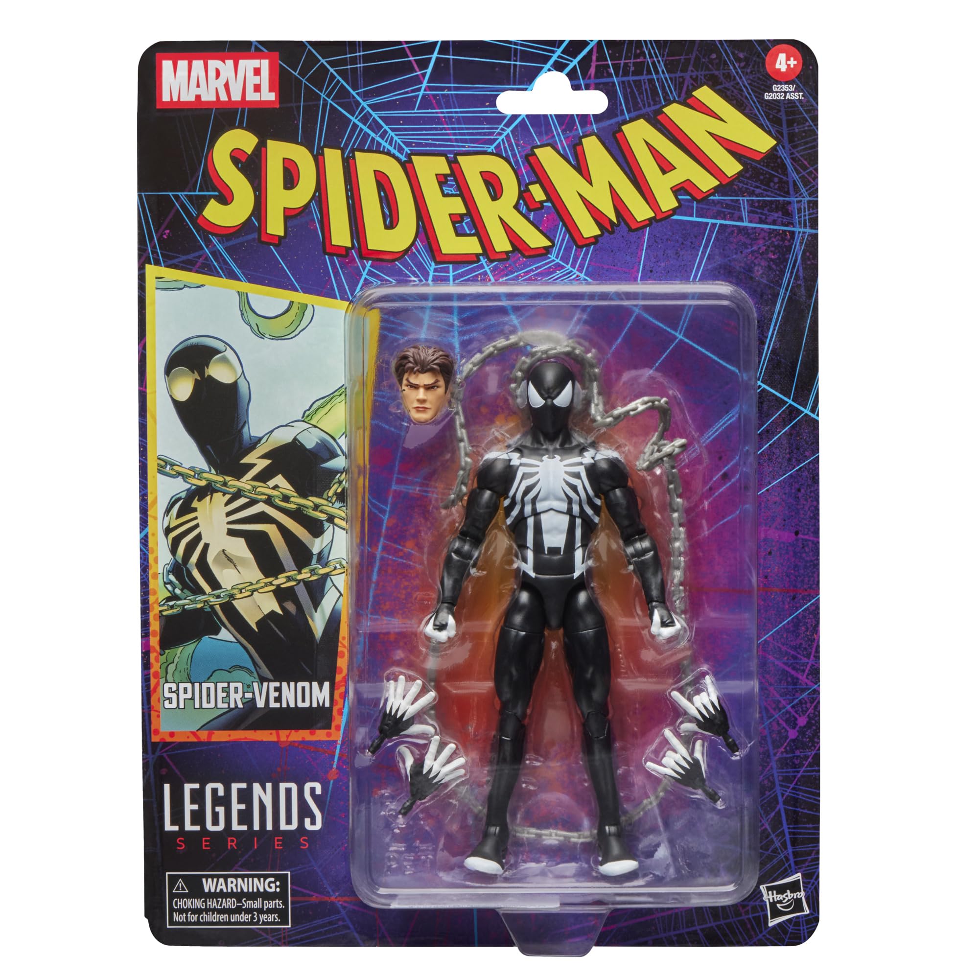 Marvel Legends Series, Figurine Spider-Venom rétro sous Blister inspirée des Bandes dessinées Spider-Man, Noir