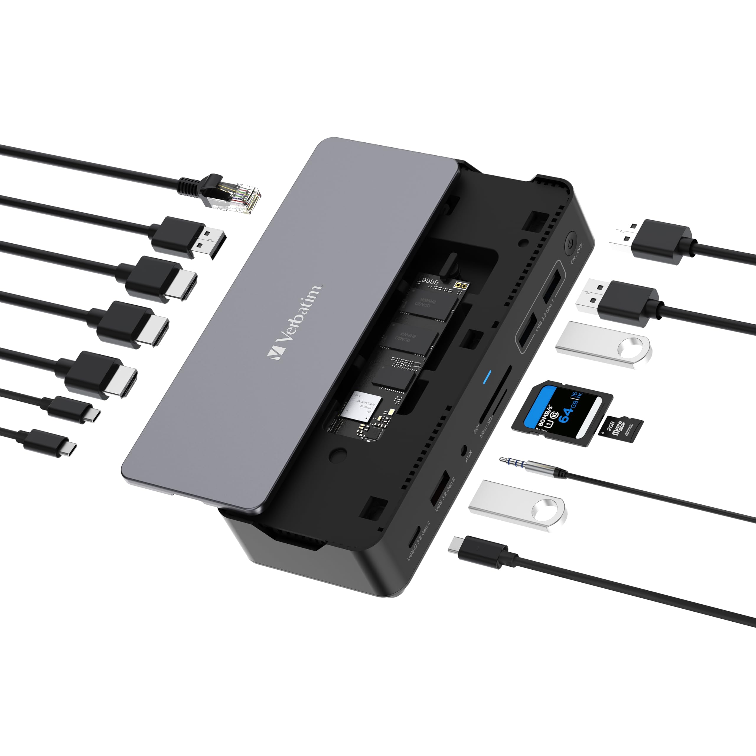 Verbatim USB-C ™Pro 32173 - Estación de Acoplamiento 15 en 1, Carcasa SSD, Color Negro