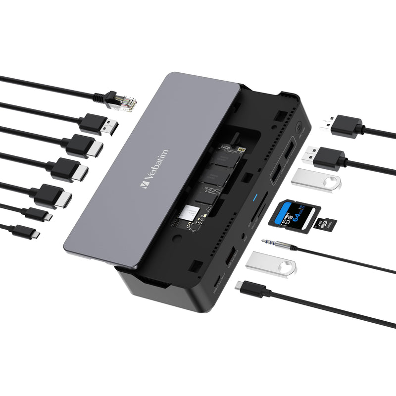 Verbatim USB-C ™Pro 32173 - Estación de Acoplamiento 15 en 1, Carcasa SSD, Color Negro