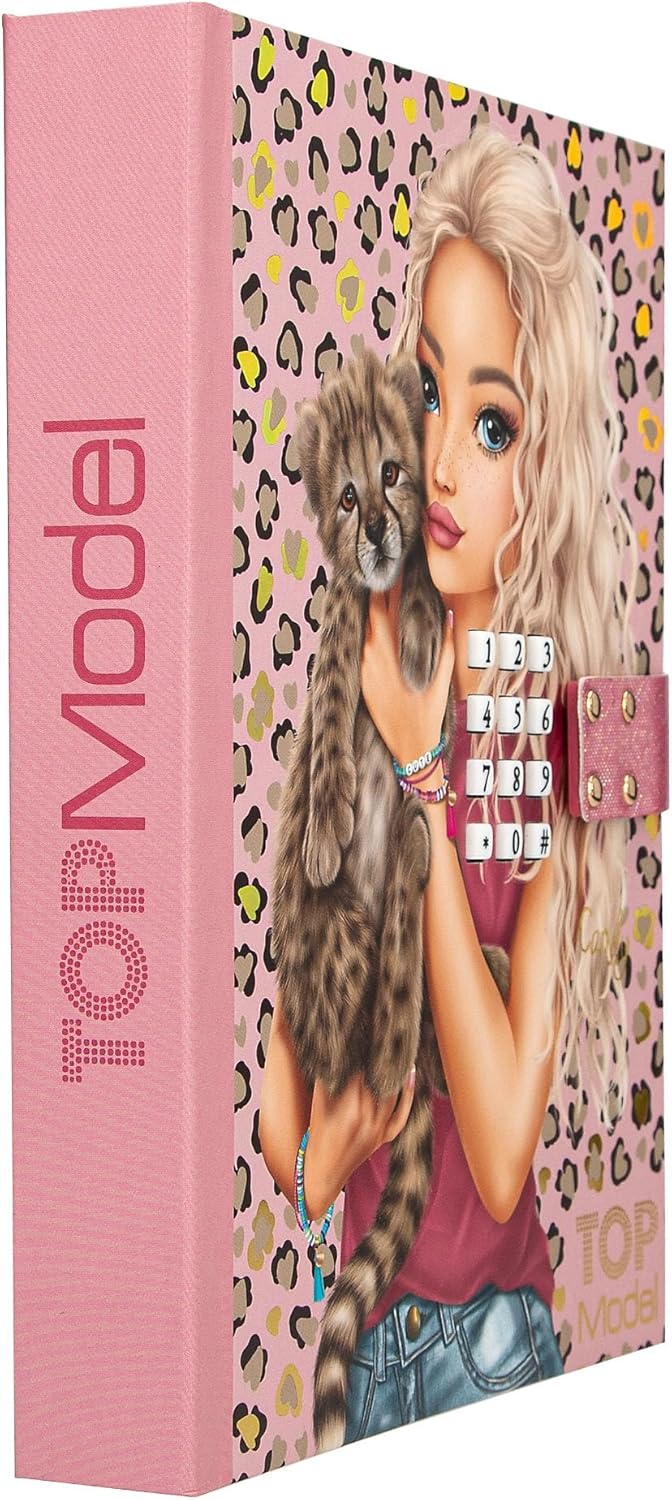 Depesche 13941 TOPModel Leoheart - Secret Code Diary with Sound in Pink, with Model Design, Leo Pattern and Gold, including 80 finely lined and colorfully illustrated pages