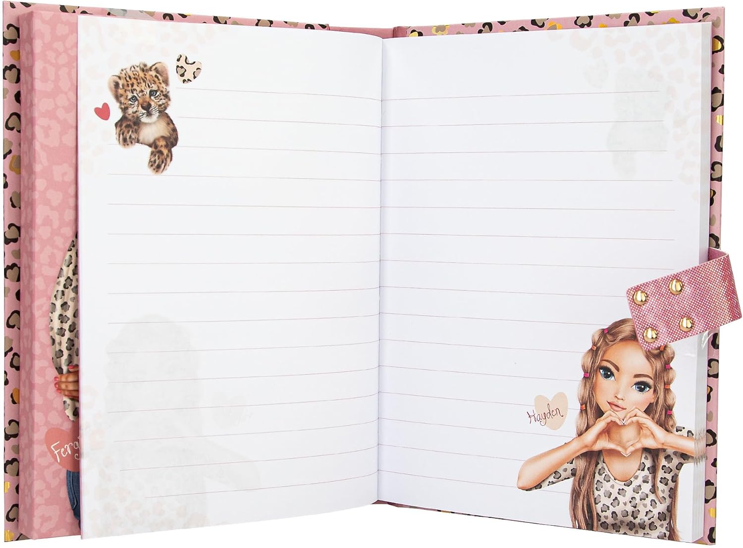 Depesche 13941 TOPModel Leoheart - Secret Code Diary with Sound in Pink, with Model Design, Leo Pattern and Gold, including 80 finely lined and colorfully illustrated pages