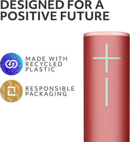Ultimate Ears BOOM 4 Portable Waterproof Bluetooth Speaker With 360-Degree, Bold, Immersive, Crystal-Clear Sound, Floating Speaker With 15-Hour Battery and 45 m (147 ft) Range - Raspberry