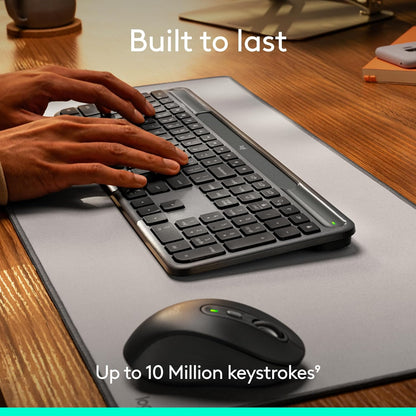 Logitech Signature Slim Solar+ wireless keyboard, solar and artificial light powered, durable battery that lasts up to 10 years, customisable keys, Bluetooth, QWERTY UK English Layout - Graphite