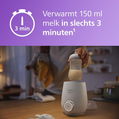 Philips Avent Flessenwarmer - Verwarmt in 3 minuten - Geleidelijke ontdooiing - Houdt de melk warm - Eenvoudig te bedienen - Verwarmt ook babyvoeding - Compitabel met alle Avent Flessen - SCF358/00