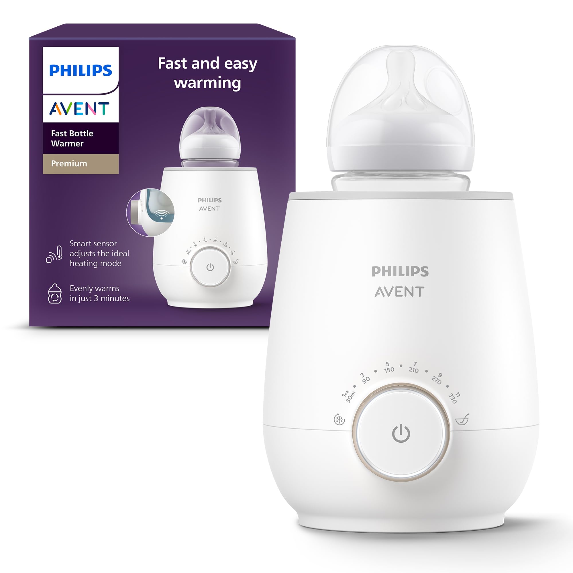 Philips Avent Flessenwarmer - Verwarmt in 3 minuten - Geleidelijke ontdooiing - Houdt de melk warm - Eenvoudig te bedienen - Verwarmt ook babyvoeding - Compitabel met alle Avent Flessen - SCF358/00