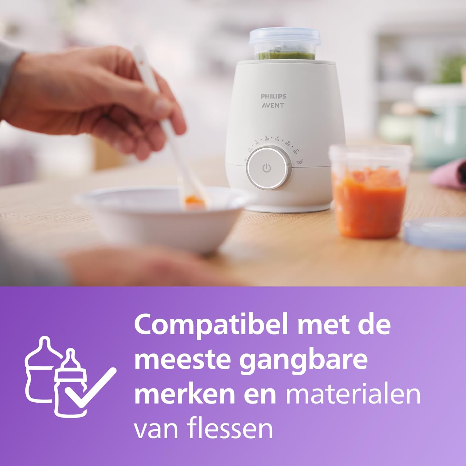Philips Avent Flessenwarmer - Verwarmt in 3 minuten - Geleidelijke ontdooiing - Houdt de melk warm - Eenvoudig te bedienen - Verwarmt ook babyvoeding - Compitabel met alle Avent Flessen - SCF358/00