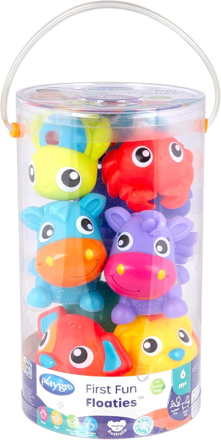Playgro First Fun Floaties Pack, Fully Sealed Attractive Baby Bath Toy for Sensory Development and Play, Over 6 Months