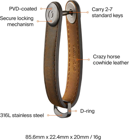 Orbitkey - Crazy Horse Leather Key Organiser - Oak Brown/Brown