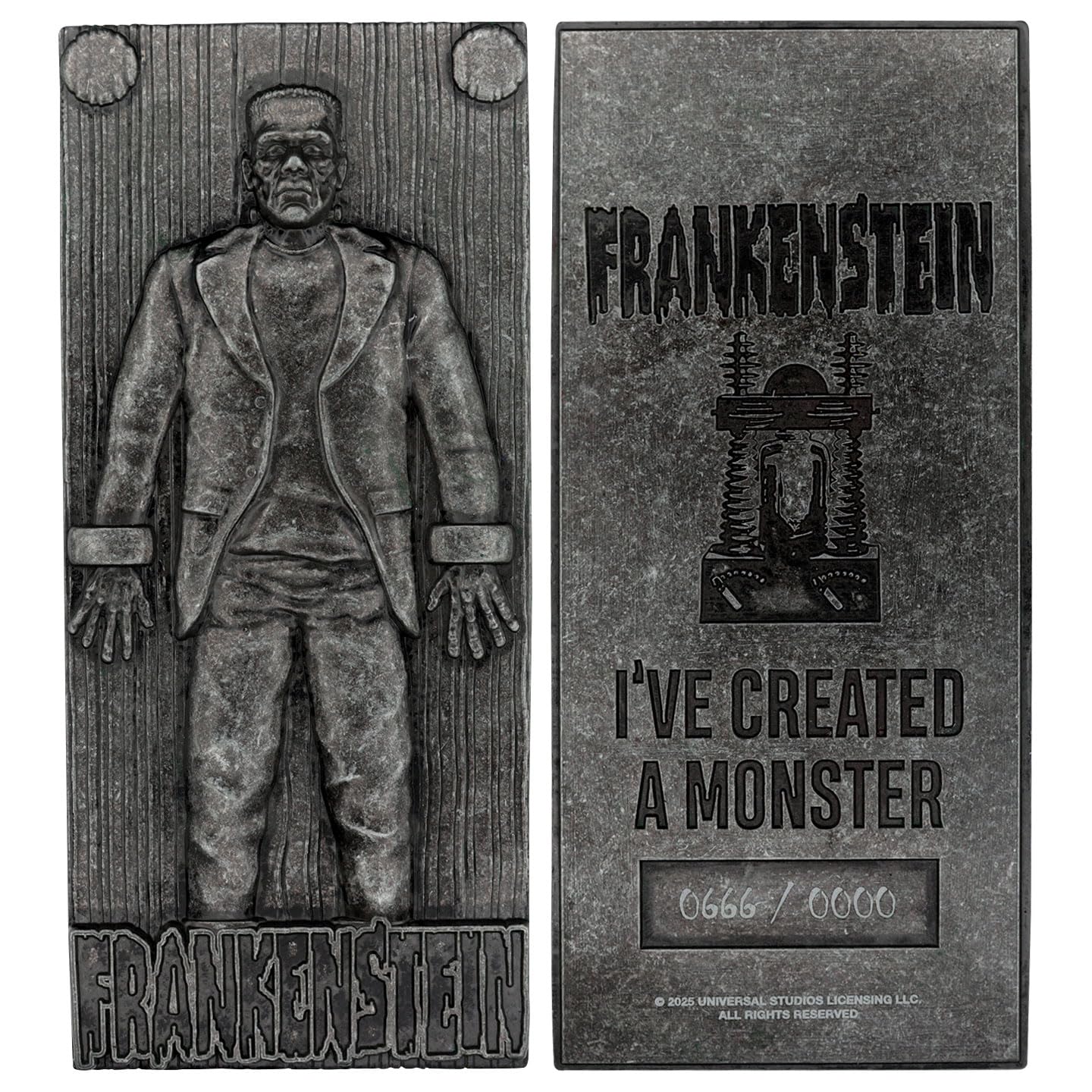 Universal Monsters Frankenstein's Monster-Sammelbarren aus Metall, limitierte Auflage, 5.000 nummeriert, offizielles Lizenzprodukt, 130 x 58 mm