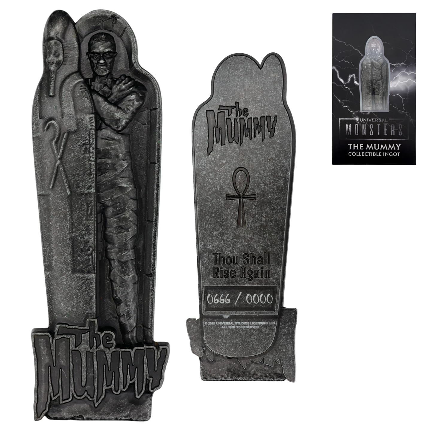 FaNaTtik Universal Monsters The Mummy Limited Edition Metal Ingot – Officially Licensed Horror Movie Collectible – Individually Numbered, Display Stand Included – Classic Film Merch (5,000 Worldwide