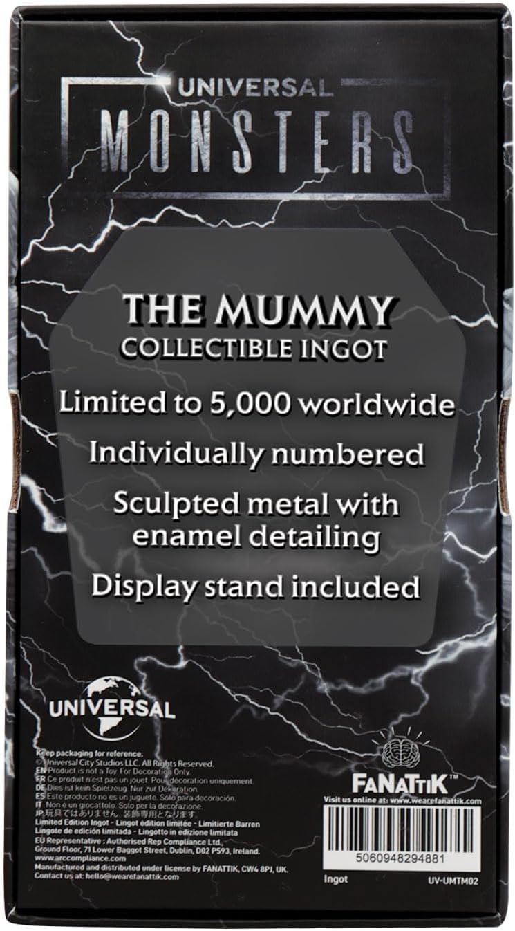 FaNaTtik Universal Monsters The Mummy Limited Edition Metal Ingot – Officially Licensed Horror Movie Collectible – Individually Numbered, Display Stand Included – Classic Film Merch (5,000 Worldwide