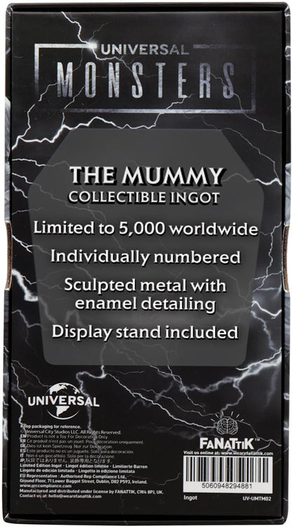 FaNaTtik Universal Monsters The Mummy Limited Edition Metal Ingot – Officially Licensed Horror Movie Collectible – Individually Numbered, Display Stand Included – Classic Film Merch (5,000 Worldwide