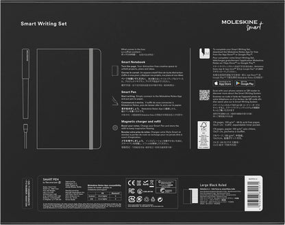 Moleskine Smart Writing Set, Digital Notebook With Smart Pen Included, Lined Pages, Large, 13x21 cm, Black
