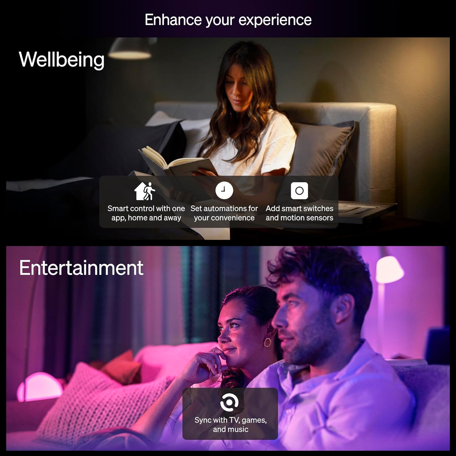 Starter Kit: Bridge + 2 Essential B22 Smart Bulbs, White and Color Ambiance, 2200K-6500K, Dimmable, Works with Alexa, Google Assistant, Samsung SmartThings, Apple Home