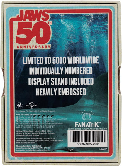 FaNaTtik Jaws 50th Anniversary Poster Limited Edition Ingot – Officially Licensed Movie Collectible (Individually Numbered, 90 x 60mm