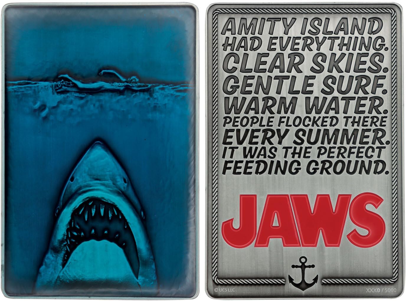 FaNaTtik Jaws 50th Anniversary Poster Limited Edition Ingot – Officially Licensed Movie Collectible (Individually Numbered, 90 x 60mm