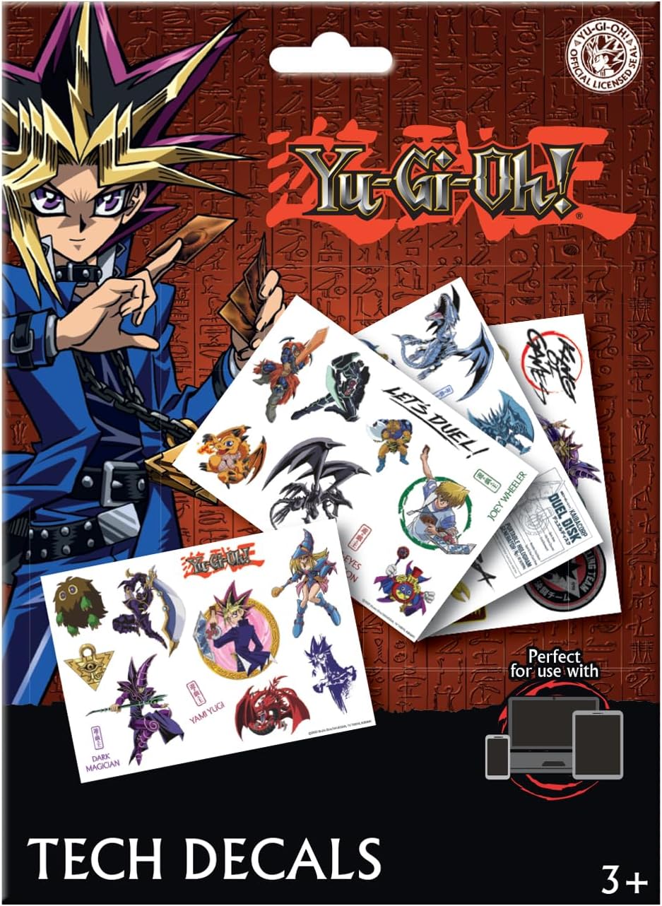 Yu-Gi-Oh! Tech Decal Sticker Set – 4 Reusable Vinyl Sheets with Yugi, Blue-Eyes White Dragon, Dark Magician & More for Laptop, Phone, Tablet & Console Decoration