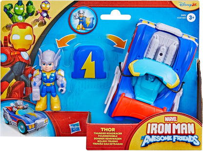 Iron Man and His Awesome Friends Marvel Thor Thunder Roadracer Action Figure & Toy Vehicle, 7.6-cm (3 inch) Super Hero Toys, Ages 3+