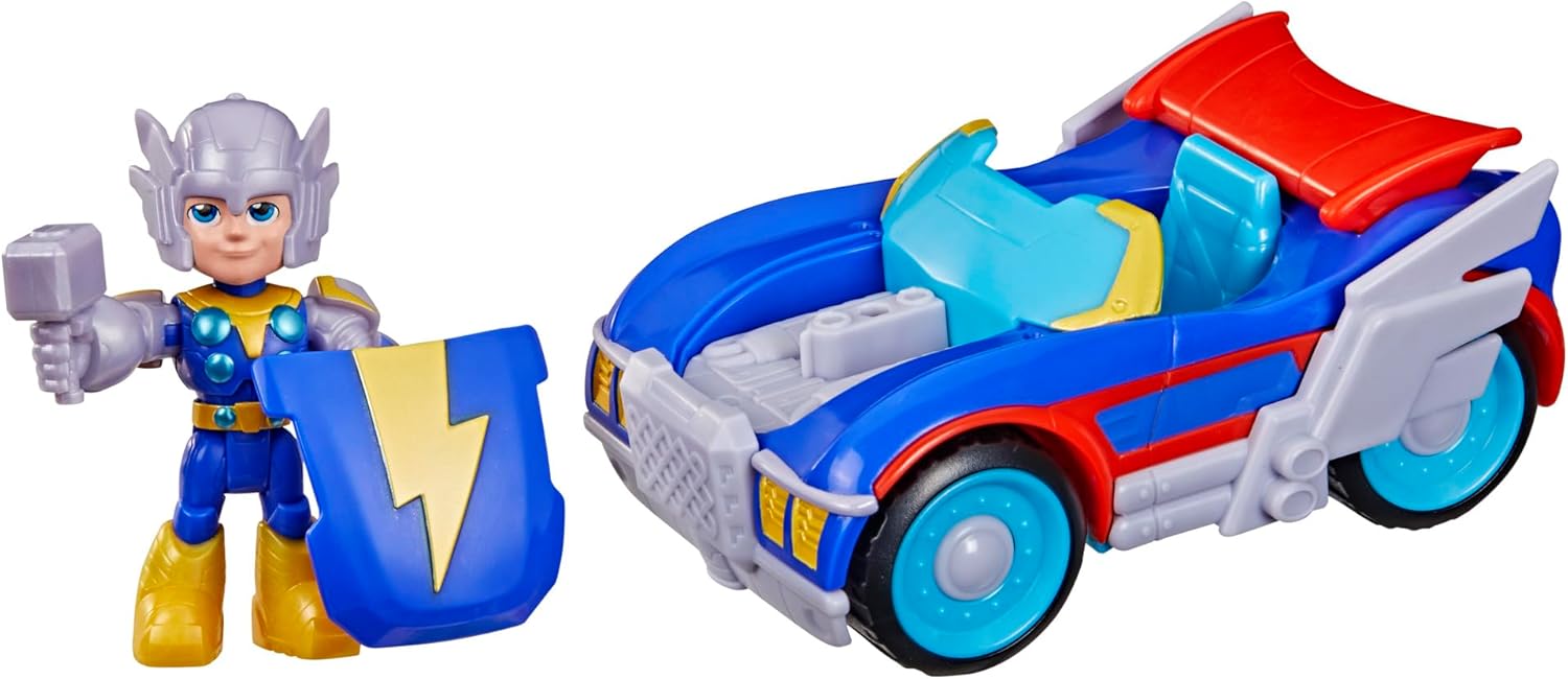 Iron Man and His Awesome Friends Marvel Thor Thunder Roadracer Action Figure & Toy Vehicle, 7.6-cm (3 inch) Super Hero Toys, Ages 3+