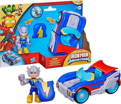 Iron Man and His Awesome Friends Marvel Thor Thunder Roadracer Action Figure & Toy Vehicle, 7.6-cm (3 inch) Super Hero Toys, Ages 3+