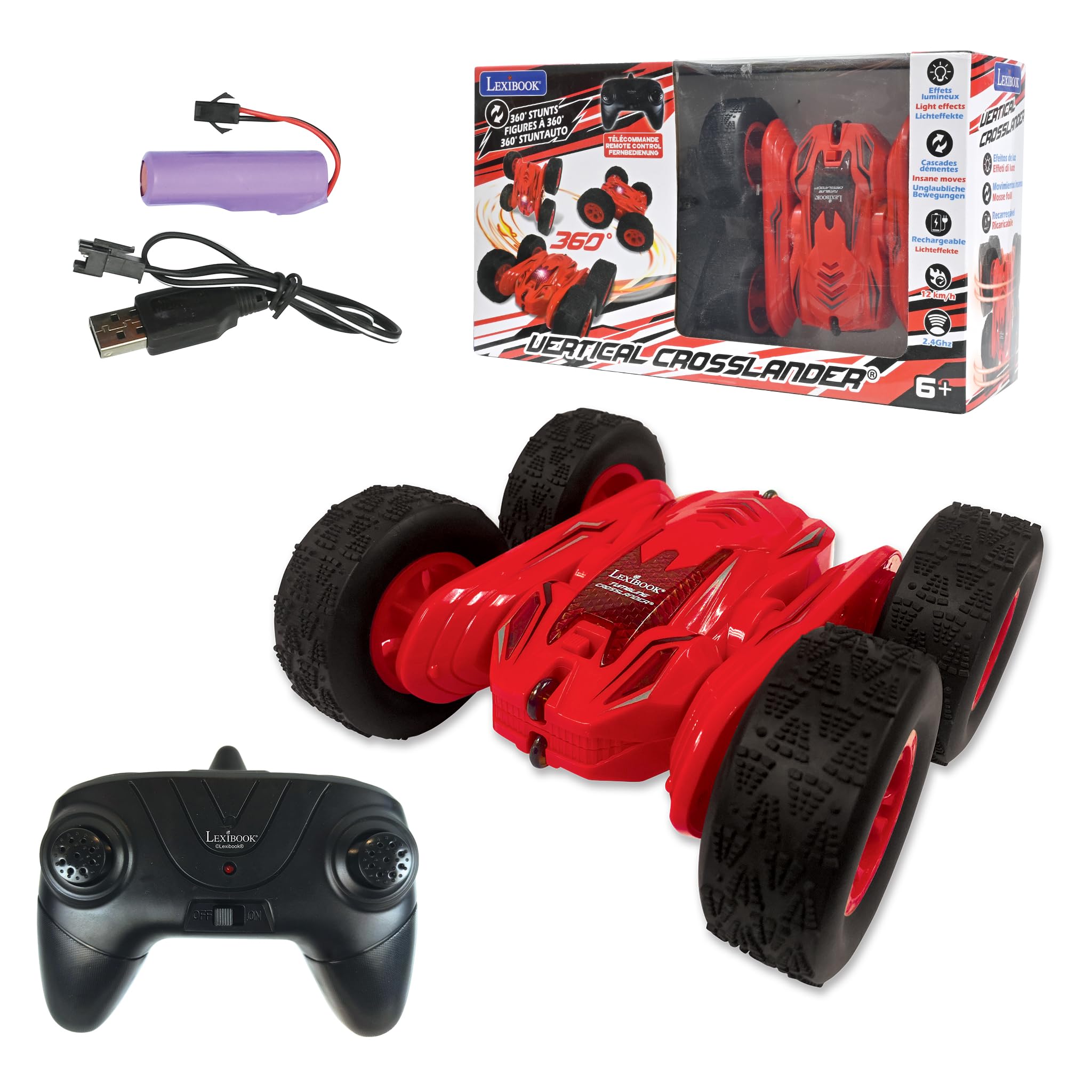 Lexibook, Verticale Crosslander®, terreinwagen met afstandsbediening, tot 12 km/u, lichteffecten, verschillende posities, zwaartekrachtsensor, inclusief 2,4Ghz afstandsbediening, oplaadbaar