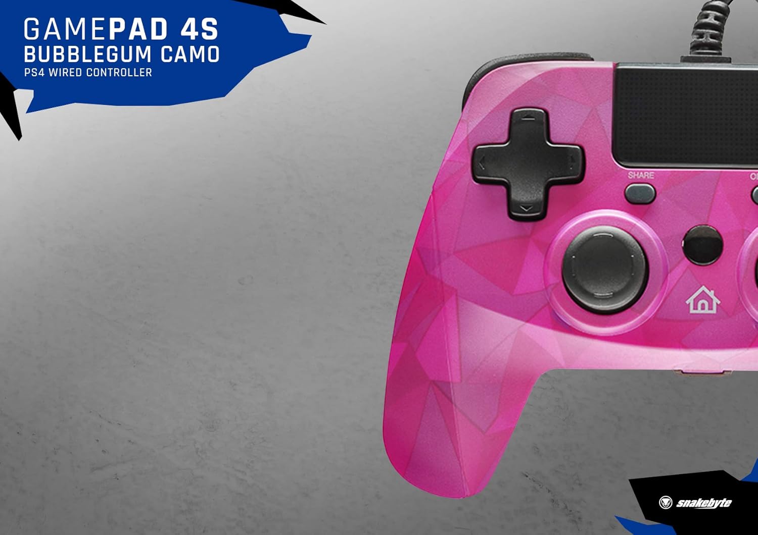 snakebyte GAMEPAD 4S - bubblegum - Controller voor PlayStation 4 / PS4 Slim/Pro / PS3, analoge dubbele joysticks, pc-compatibel (Windows 7/8/10), kabellengte van 3 m, touchpad, haptische feedback