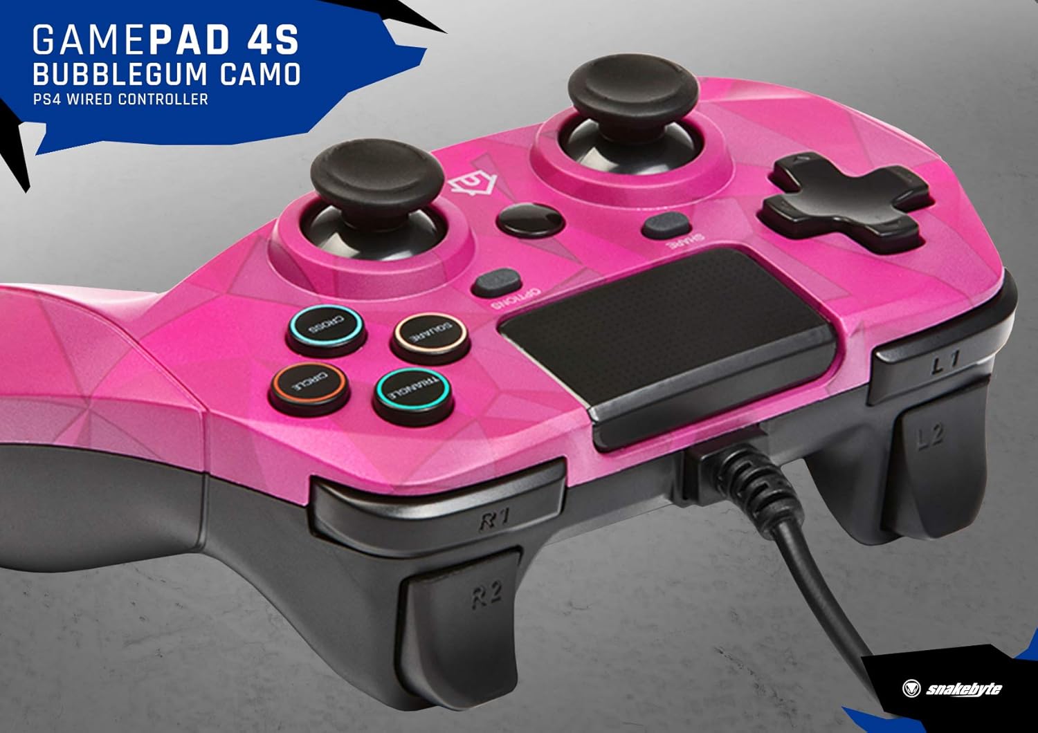 snakebyte GAMEPAD 4S - bubblegum - Controller voor PlayStation 4 / PS4 Slim/Pro / PS3, analoge dubbele joysticks, pc-compatibel (Windows 7/8/10), kabellengte van 3 m, touchpad, haptische feedback