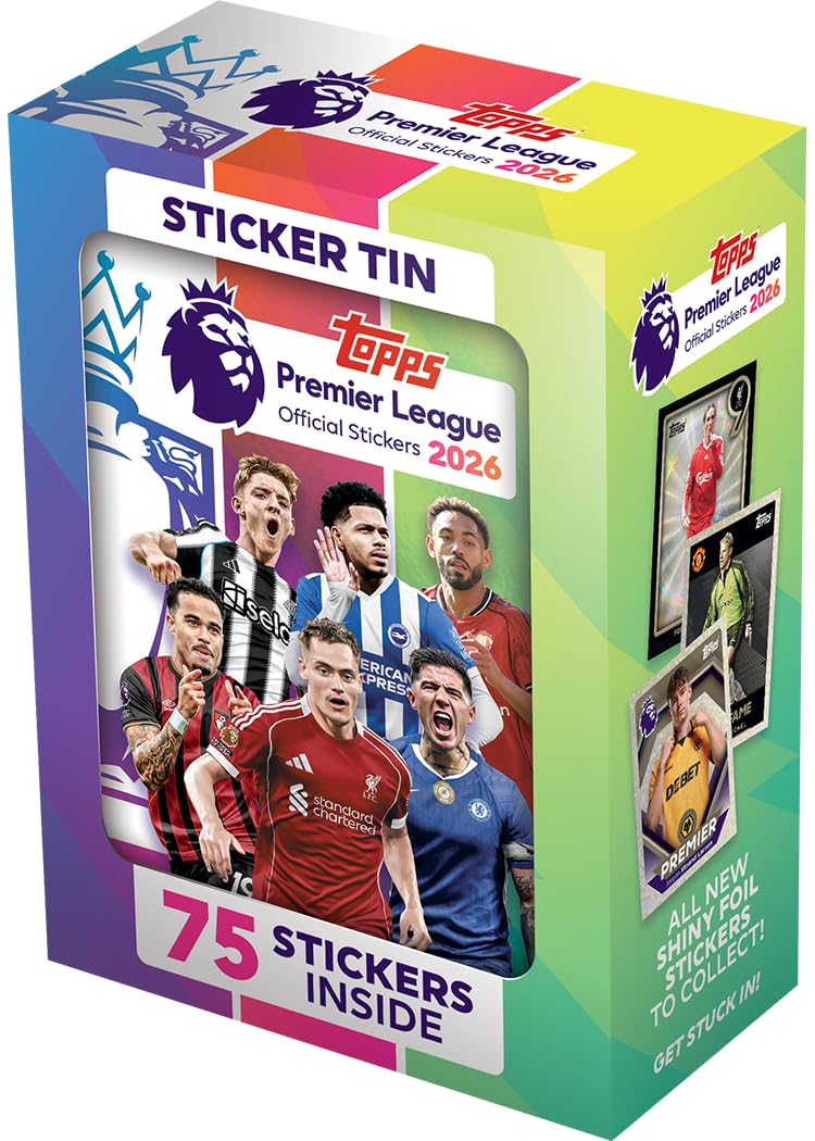 Topps Premier League Stickers 2026 - Sticker Tin (Contains 12 Premier League Sticker Packets Plus 1 mini Pack (75 Stickers in Total).