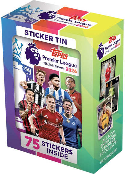 Topps Premier League Stickers 2026 - Sticker Tin (Contains 12 Premier League Sticker Packets Plus 1 mini Pack (75 Stickers in Total).